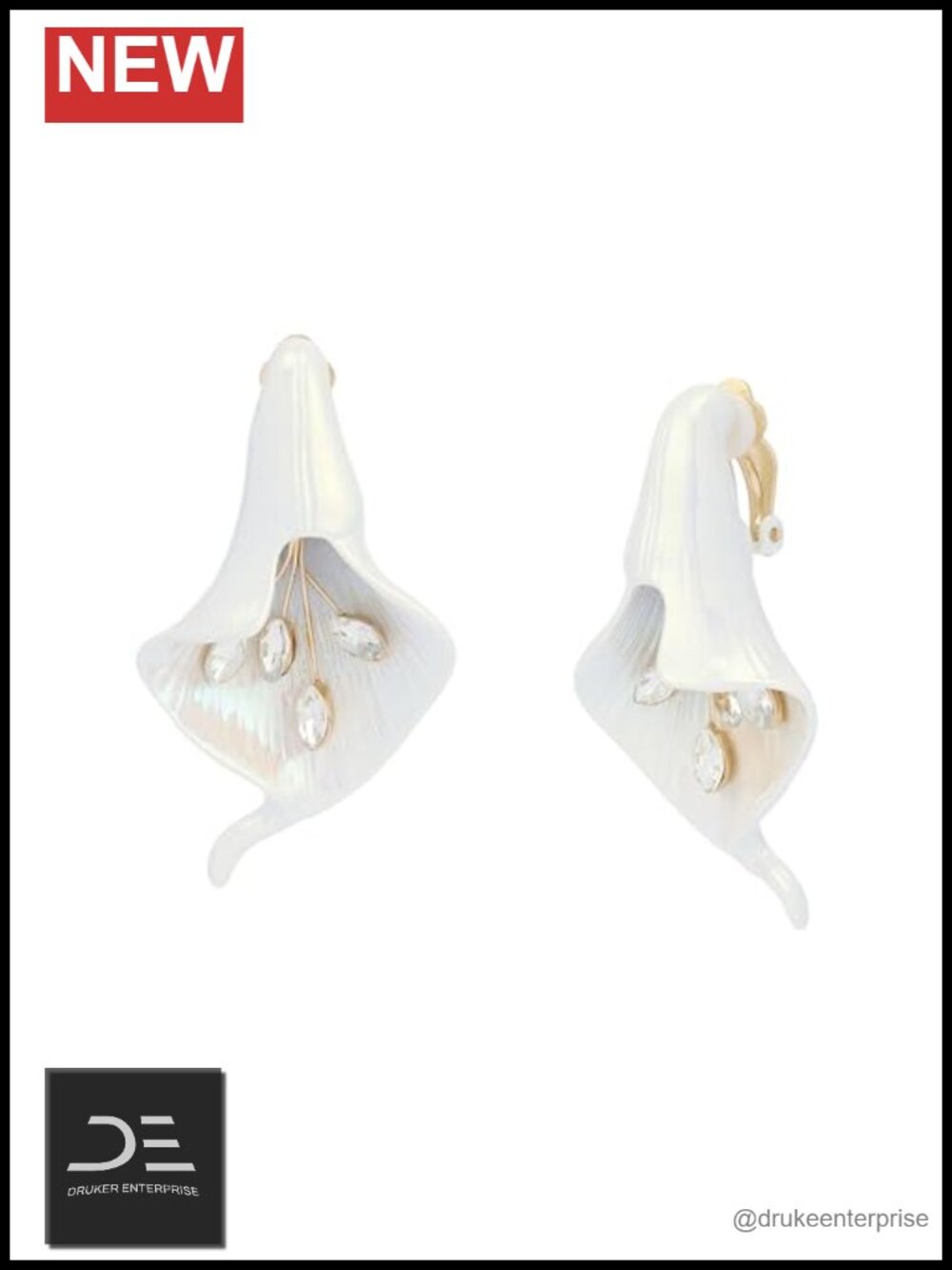 Betsey Johnson Calla Lily Clip-On Earrings - White - Crystal